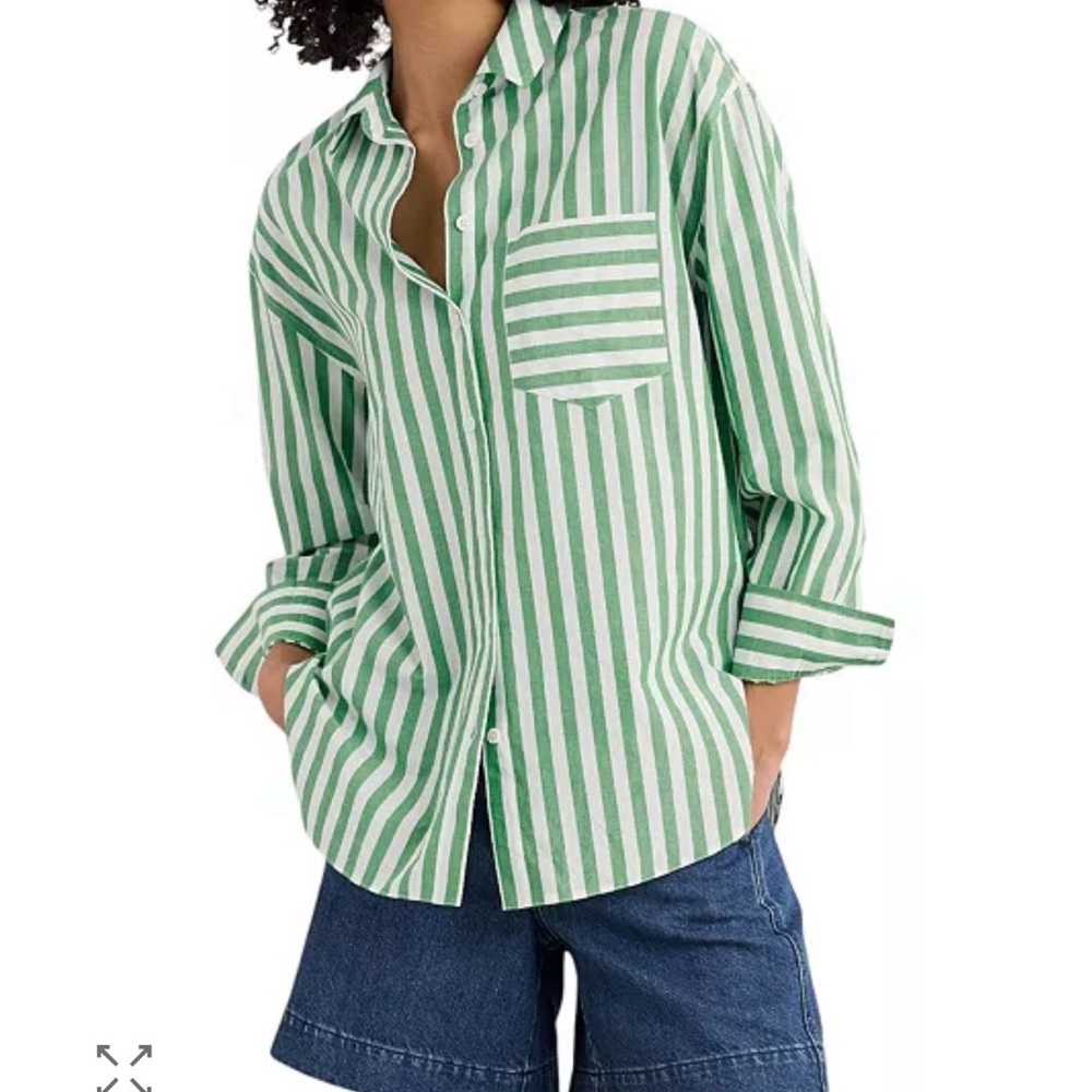Sonoma Green and White Striped Button-Down Shirt, 100% cotton